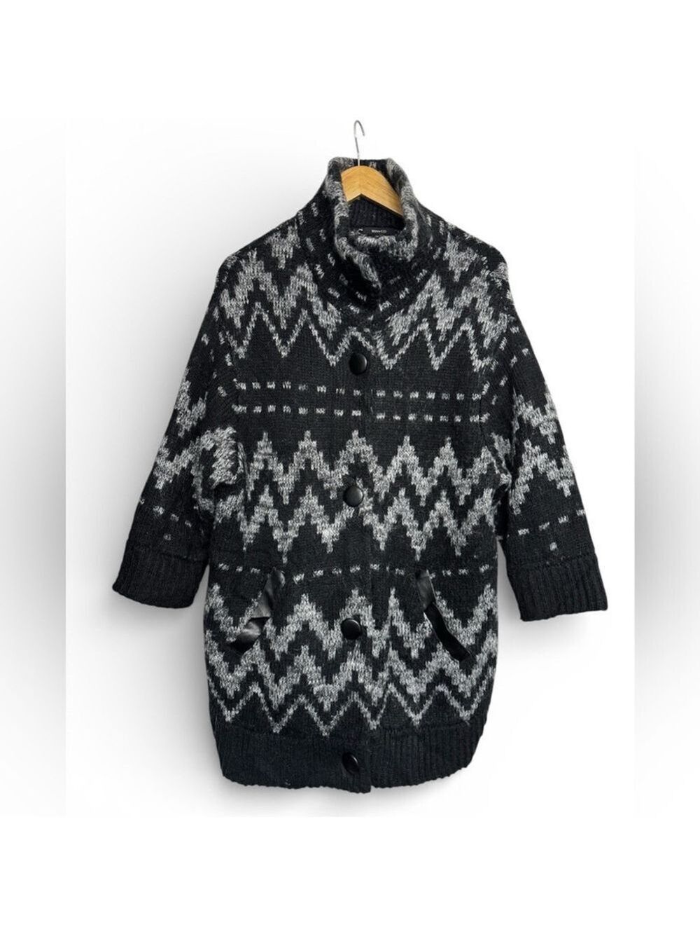 RW&Co Black & Grey Fair Isle Knit Cardigan Coat | Scandi Minimal | S